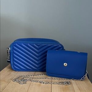 Blue Quilted Crossbody Bag Set